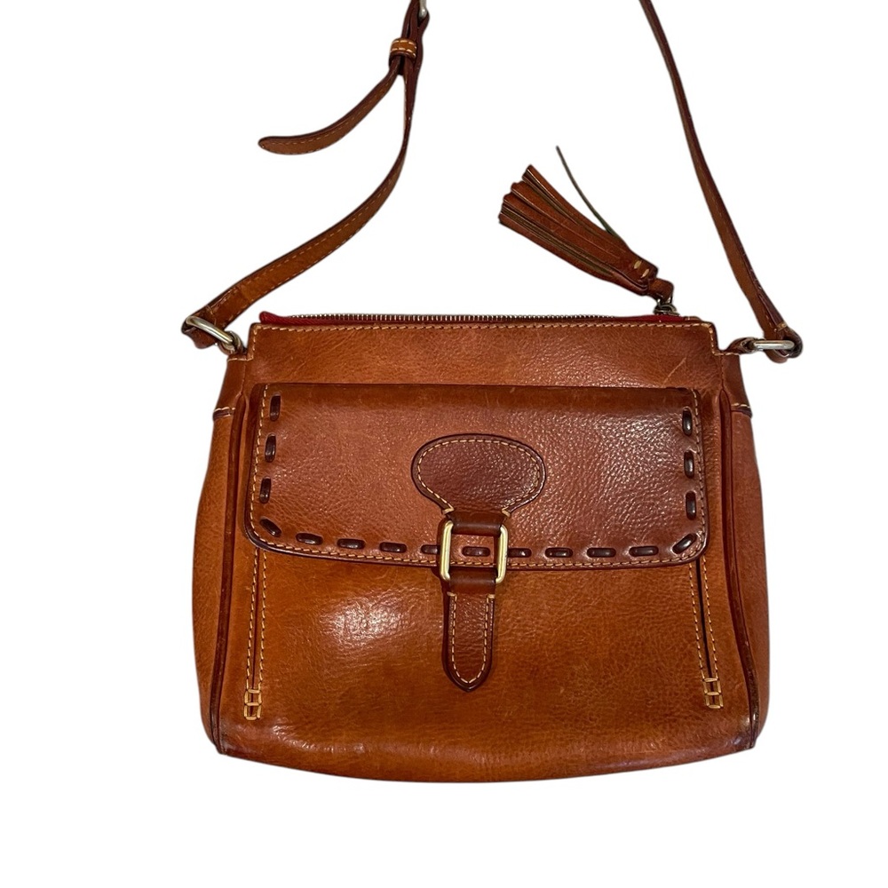 Dooney and Bourke Florentine, leather pocket brown handbag, tassel key holder